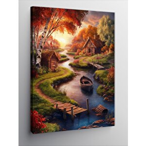 Kanvas Tablo Sonbahar Nehir Manzarası 100x140 cm