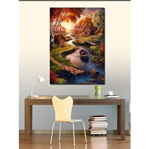 Kanvas Tablo Sonbahar Nehir Manzarası 100x140 cm