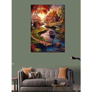 Kanvas Tablo Sonbahar Nehir Manzarası 100x140 cm