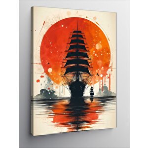 Kanvas Tablo Kırmızı Ay Ve Gemi 100x140 cm