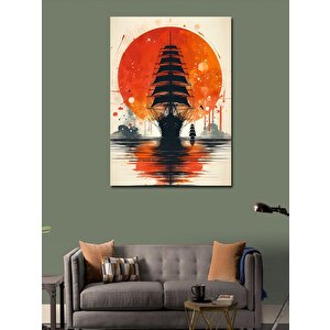 Kanvas Tablo Kırmızı Ay Ve Gemi 100x140 cm