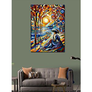 Kanvas Tablo Vitray Ay Orman Ve Kadın 50x70 cm