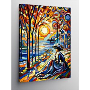 Kanvas Tablo Vitray Ay Orman Ve Kadın 100x140 cm