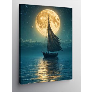 Kanvas Tablo Ay Işığında Yelkenli