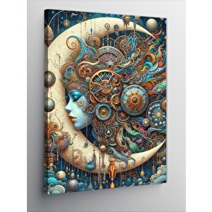 Kanvas Tablo Soyut Kadın Ay Ve Desenler 100x140 cm