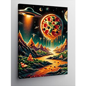 Kanvas Tablo Uzayda Pizza Gezegen 100x140 cm