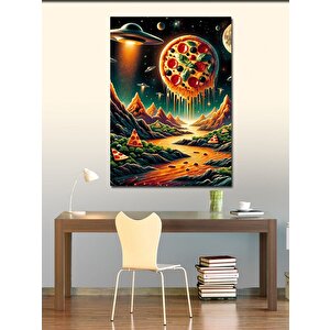 Kanvas Tablo Uzayda Pizza Gezegen 100x140 cm