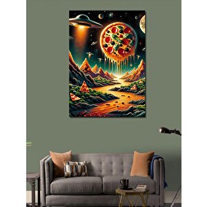 Kanvas Tablo Uzayda Pizza Gezegen 100x140 cm