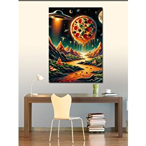 Kanvas Tablo Uzayda Pizza Gezegen 70x100 cm