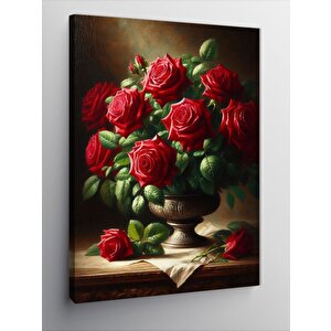 Kanvas Tablo Kitap Üstünde Kırmızı Güller