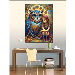 Kanvas Tablo Desenli Baykuş Ve Kız Çocuğu 100x140 cm