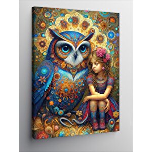 Kanvas Tablo Desenli Baykuş Ve Kız Çocuğu 70x100 cm