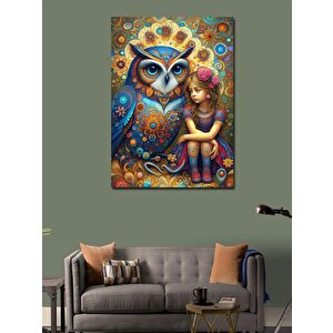 Kanvas Tablo Desenli Baykuş Ve Kız Çocuğu 70x100 cm