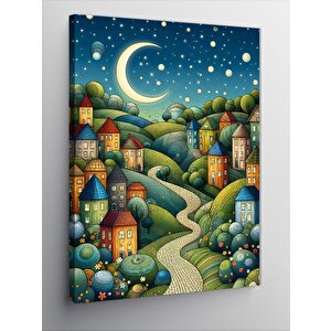 Kanvas Tablo Ay Işığı Altında Köy 100x140 cm