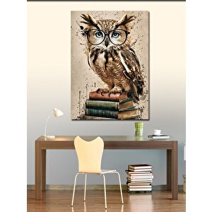 Kanvas Tablo Gözlüklü Baykuş Ve Kitaplar 70x100 cm