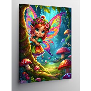 Kanvas Tablo Ormandaki Peri Kız Ve Kırmızı Mantarlar 100x140 cm