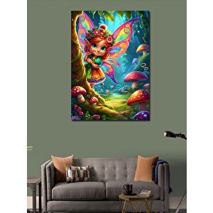 Kanvas Tablo Ormandaki Peri Kız Ve Kırmızı Mantarlar 100x140 cm