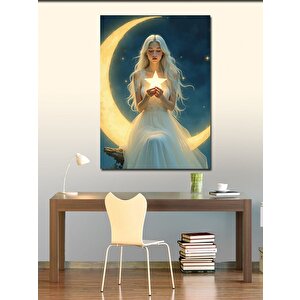 Kanvas Tablo Ay Ve Yıldız Tutan Kadın 70x100 cm