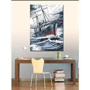 Kanvas Tablo Fırtınalı Denizde Gemi 100x140 cm