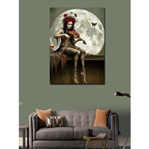 Kanvas Tablo Ay Işığında Keman Çalan Kadın 70x100 cm