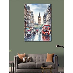 Kanvas Tablo Londra Şehri Ve Kırmızı Otobüs 100x140 cm