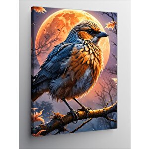 Kanvas Tablo Ay Işığında Daldaki Serçe 100x140 cm