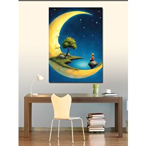 Kanvas Tablo Ay Ve Balık Tutan Çocuk 50x70 cm