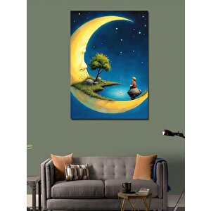 Kanvas Tablo Ay Ve Balık Tutan Çocuk 50x70 cm