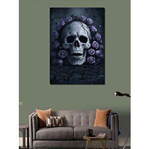 Kanvas Tablo Mor Güller Ve Kafatası 100x140 cm