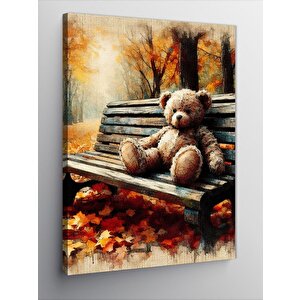 Kanvas Tablo Bankta Oturan Oyuncak Ayı 50x70 cm