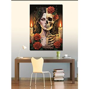 Kanvas Tablo Güllerle Kafatası 100x140 cm