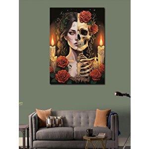Kanvas Tablo Güllerle Kafatası 100x140 cm