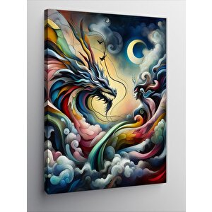 Kanvas Tablo Ejderha Ve Ay 100x140 cm