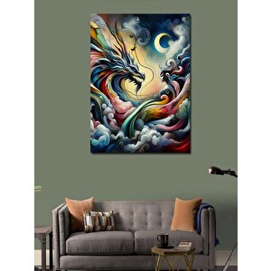 Kanvas Tablo Ejderha Ve Ay 100x140 cm