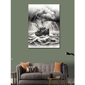 Kanvas Tablo Fırtınalı Deniz Ve Gemi 100x140 cm
