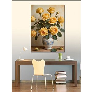 Kanvas Tablo Sarı Güller Vazoda 70x100 cm