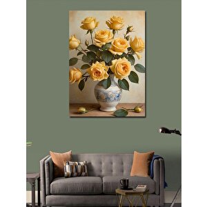 Kanvas Tablo Sarı Güller Vazoda 70x100 cm