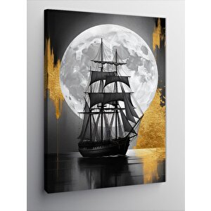 Kanvas Tablo Ay Işığında Yelkenli Gemi 70x100 cm