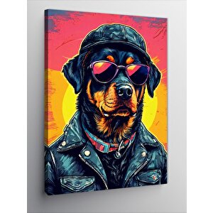 Kanvas Tablo Deri Ceketli Karizmatik Rottweiler 50x70 cm