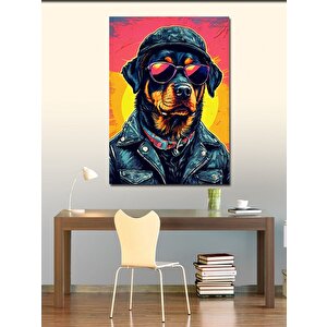 Kanvas Tablo Deri Ceketli Karizmatik Rottweiler 70x100 cm