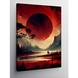 Kanvas Tablo Kırmızı Gökyüzü Manzarası Ve Ay 70x100 cm