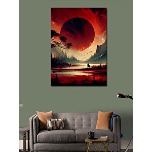 Kanvas Tablo Kırmızı Gökyüzü Manzarası Ve Ay 70x100 cm