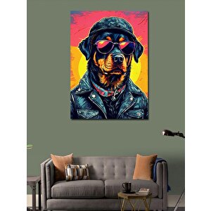 Kanvas Tablo Deri Ceketli Karizmatik Rottweiler 100x140 cm