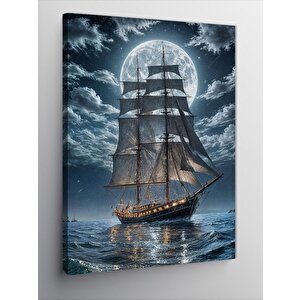 Kanvas Tablo Ay Işığında Yelkenli Gemi 100x140 cm