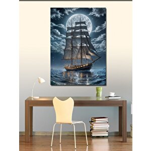 Kanvas Tablo Ay Işığında Yelkenli Gemi 100x140 cm