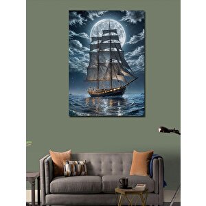 Kanvas Tablo Ay Işığında Yelkenli Gemi 100x140 cm