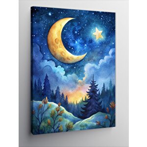 Kanvas Tablo Ay Ve Yıldızlar Manzarası 70x100 cm