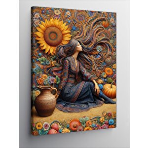 Kanvas Tablo Ayçiçeği Ve Kadın 100x140 cm