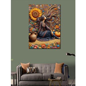 Kanvas Tablo Ayçiçeği Ve Kadın 100x140 cm