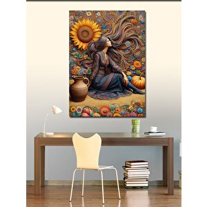 Kanvas Tablo Ayçiçeği Ve Kadın 70x100 cm